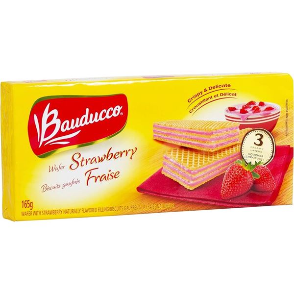 NEW 4 X 165G BAUDUCCO STRAWBERRY/VANILLA WAFERS