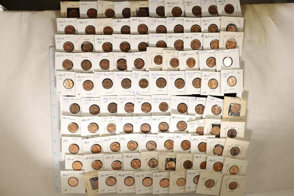 Bu Incon 100-1959-1962 BU LINCOLN CENTS, ALL FLIPPED UP