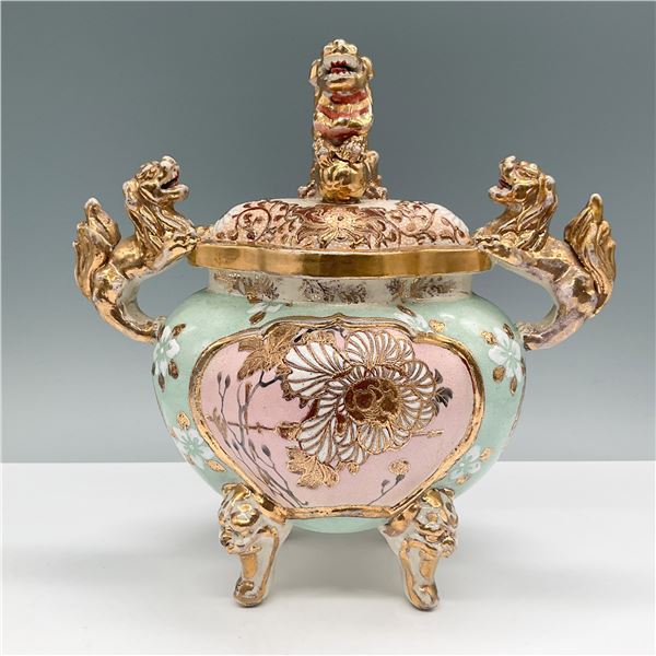 Antique Satsuma Covered Vase, Shishi Dogs, Meiji Period