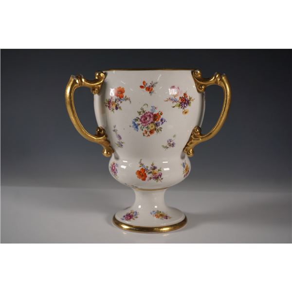 Thosmas Maddock & Sons Floral Porcelain Vase, Gold Handles