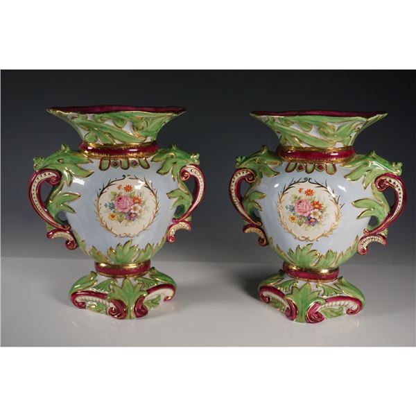 Pair of Wedgwood & Co Hand-Painted Porcelain Vases