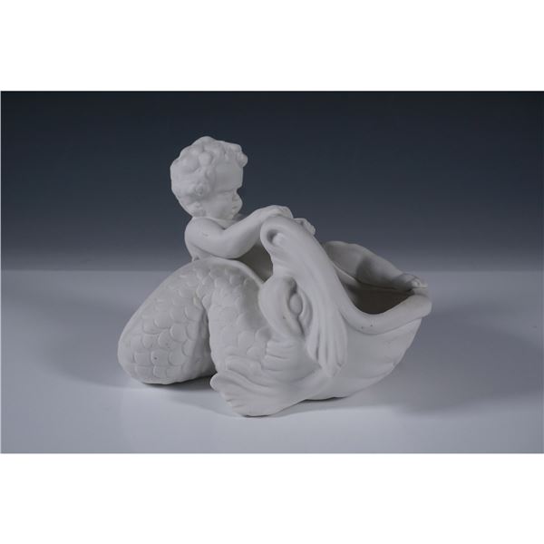 Bisque Porcelain Cherub with Mythological Sea Creature Vase