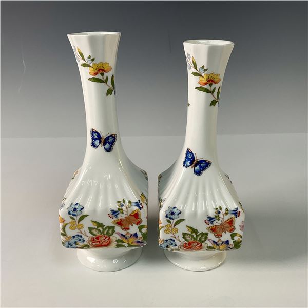 Pair of Aynsley Bone China Table Vases, Cottage Garden