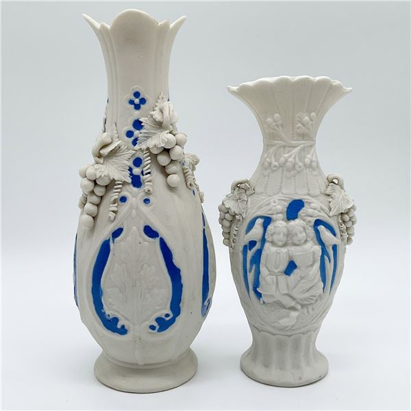 Pair of Bennington Parian Vases with Relief Decor