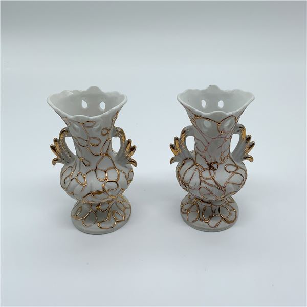 Pair of Lefton China Handpainted Porcelain Vases