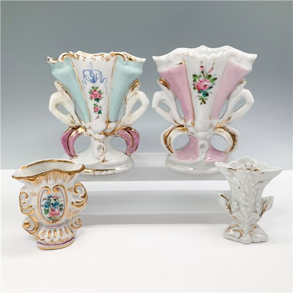 4pc Decorative Porcelain Spill Vases, Gold and Floral Design