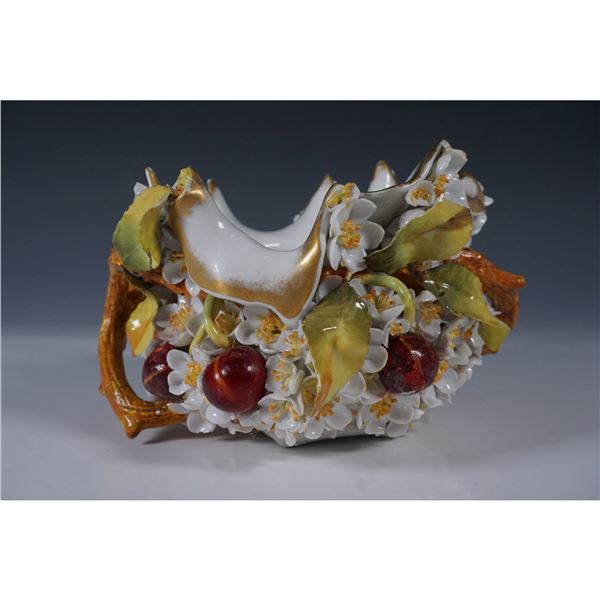 Antique Sitzendorf Porcelain Floral Basket Vase