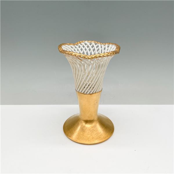 Reticulated Porcelain Trumpet Vase with Gilt Accents