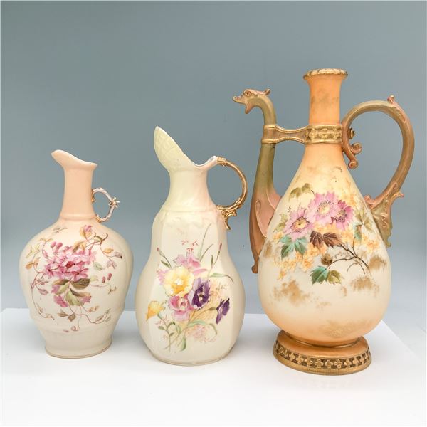 3pc Hand Painted Porcelain Floral Ewer Set