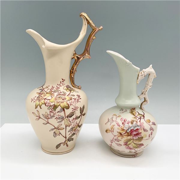 2pc Hand Painted Porcelain Ewers with Gilded Handles