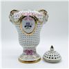 Image 2 : Porcelain Lidded Urn with Pierced Design, Floral Accents
