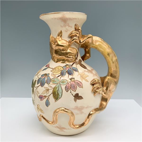 Thomas Forester Veloutino Dragon Handled Floral Pitcher