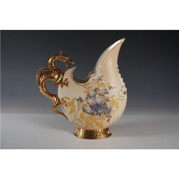 Robert Hanke Dragon Handle Floral Pitcher