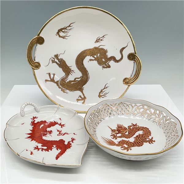 3pc JLmenau Graf Von Henne, Nippon & Schumann Porcelain Dragon Motif Dishes