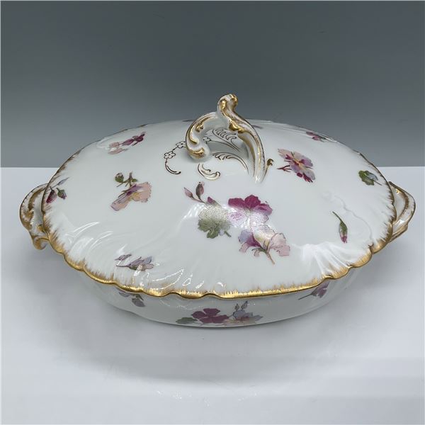 Antique Bavarian Porcelain Covered Tureen, Floral Gilded