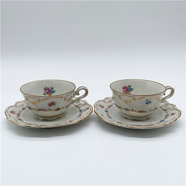 4pc Bareuther Bavaria Porcelain Teacups and Saucers, Floral