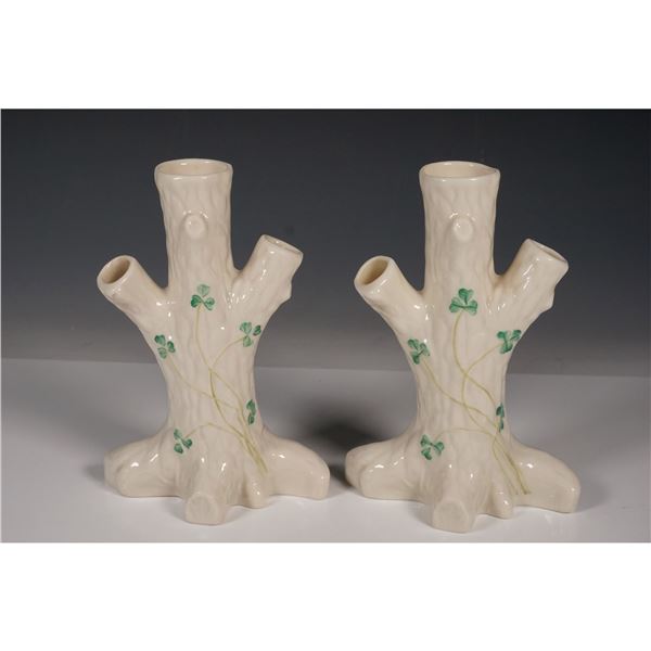 Pair of Belleek Ireland Porcelain Candleholders