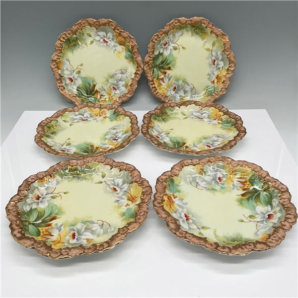 6pc A. Lanternier Limoges Hand-Painted Floral Plates