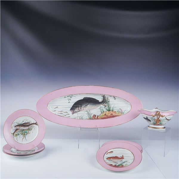 8pc BDL Limoges Hand-Painted Fish Serving Set