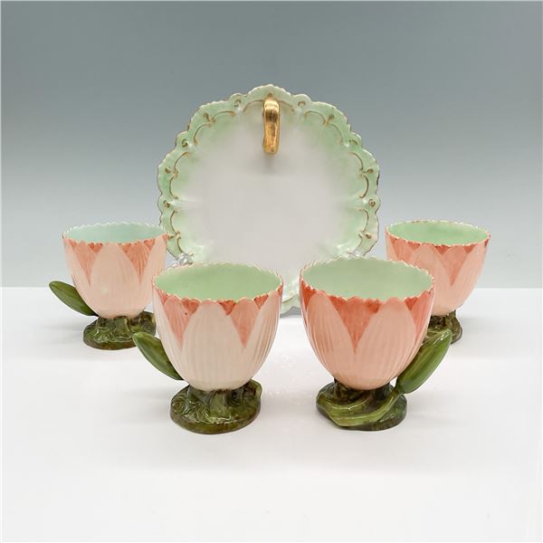 5pc Majolica Floral Cup and Tray Set