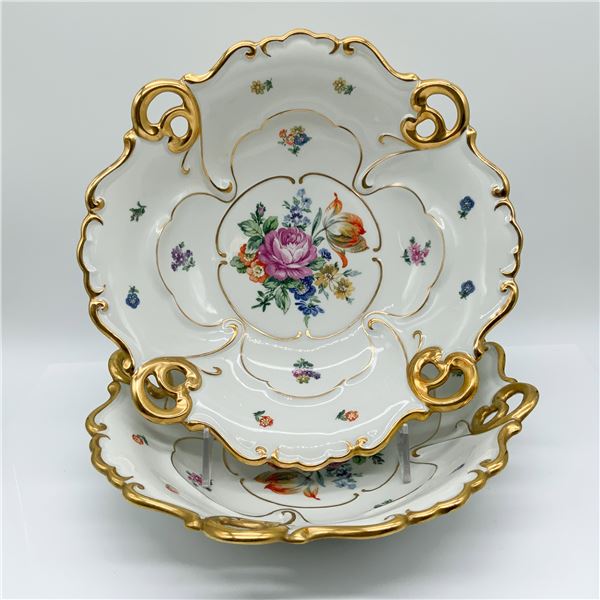 JL Menau Porcelain Bowls, Hand-Enameled Floral Design