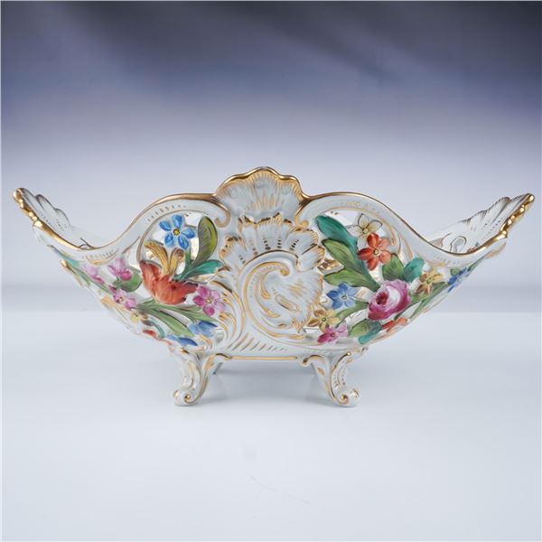 German Porcelain Reticulated Centerpiece Bowl, Floral Motif