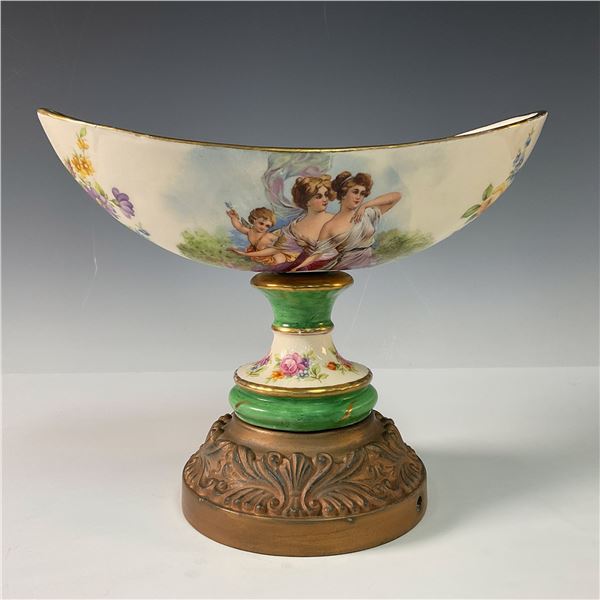 Porcelain and Brass Floral Design Centerpiece Bowl