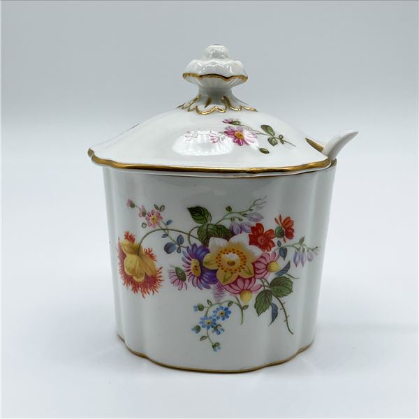 Royal Crown Derby Porcelain Sugar Bowl with Lid and Spoon