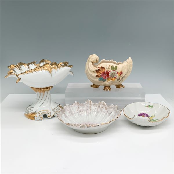 4pc Ornate Porcelain Shell Bowls and Footed Compotes