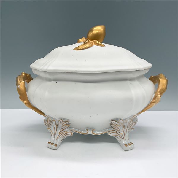 Vintage AS France Tureen with Lid, Gold Accents