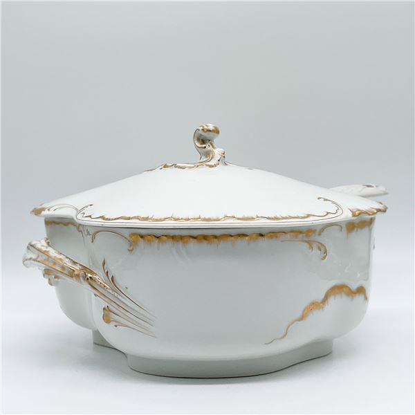 2pc Haviland Porcelain Covered Tureen, Gilded Detailing