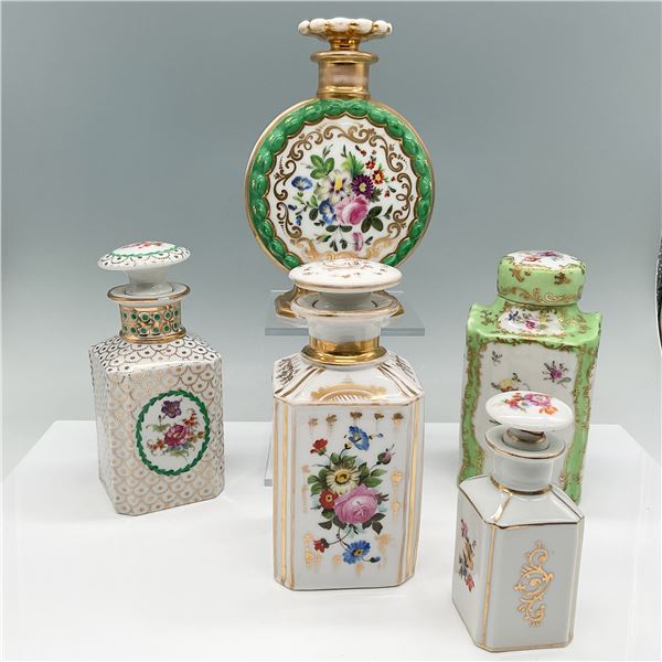 5pc Hand-Painted Porcelain Decanters & Tea Caddy's
