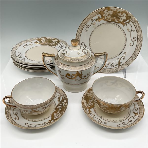 11pc Japanese Porcelain Tea Set with Gilt Detailing