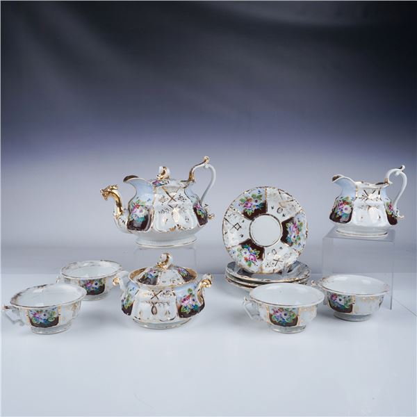 Porcelain Tea Set, 11pc, Hand-Painted Floral Design