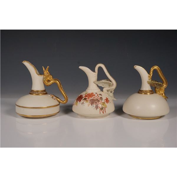3pc Floral Gilded Handles Creamers