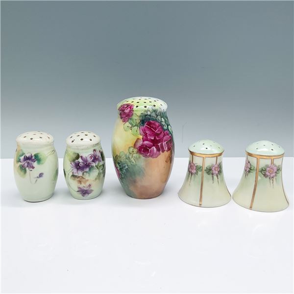 5pc Hand Painted Salt and Pepper Shakers with Muffineer