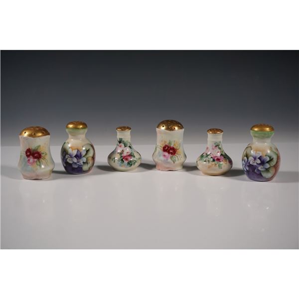 6pc Porcelain Floral Salt and Pepper Shaker Set, Gilded Lids