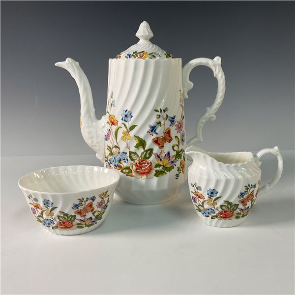 3pc of Aynsley Bone China Coffee Service Set, Cottage Garden
