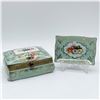 Image 1 : Hand-Painted Porcelain Trinket Box and Tray, Floral Design