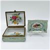 Image 4 : Hand-Painted Porcelain Trinket Box and Tray, Floral Design