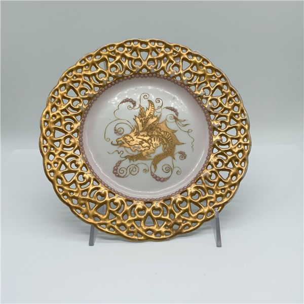 Porcelain Reticulated Plate, Gold and Pink Accents