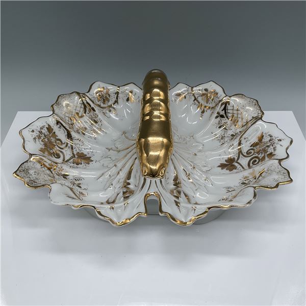 Antique Porcelain Divided Dish with Gilded Handle