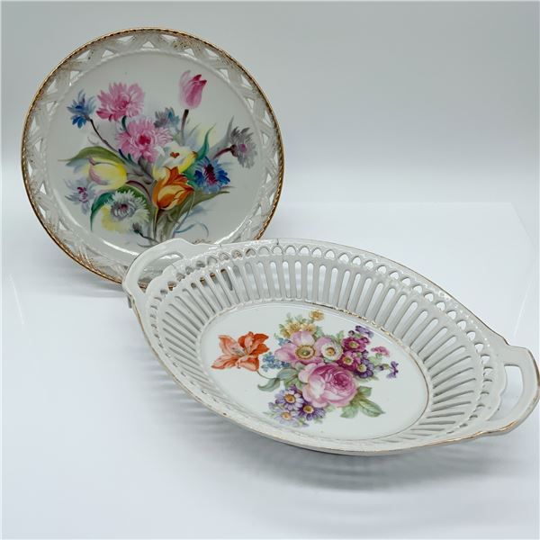 Pair of German Porcelain Dishes, Pierced Design