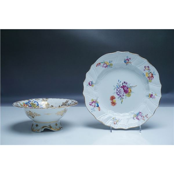 2pc Antique Porcelain Floral Plate and Bowl Set