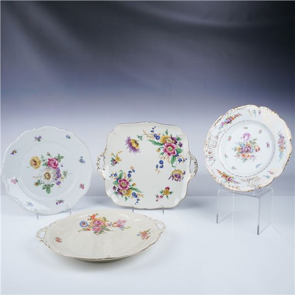 Set of Four German Porcelain Plates, Floral Designs