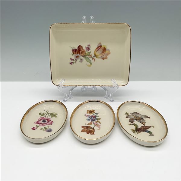 4pc Danmark Porcelain Floral Dresser Tray & Three Ovals