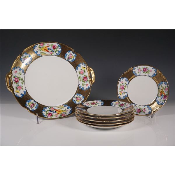 7pc Noritake Fine China Floral and Gilt Plate Set