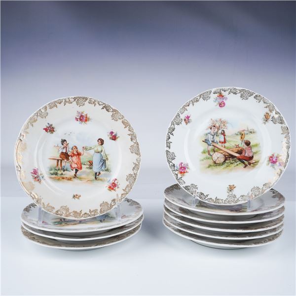 10pc Decorative Porcelain Plates, Children and Floral Trim