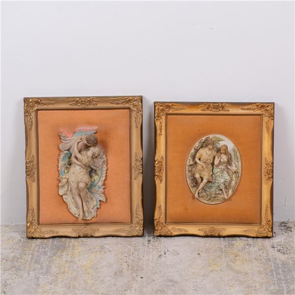 Pair of Capodimonte-Style Porcelain Plaques in Ornate Frames