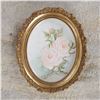 Image 1 : Hand-Painted Porcelain Plaque with Pink Roses in Ornate Gilt